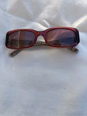Coach Pink Rectangular Sunglasses with Patterned Temples